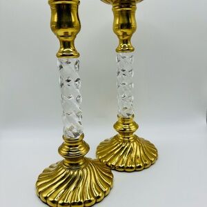 Vintage Hollywood Regency Lucite & Brass Candle Holders